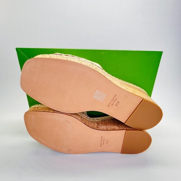 Kate Spade Cosette Cork Wedge Sandal Size 8.5B Gold Nappa Leather Slip-On - Picture 15 of 16
